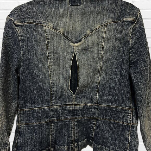 Jill Stuart Jeans Vintage Front Zip Denim Jacket V-Neck Classic Jean Blazer - Picture 9 of 11